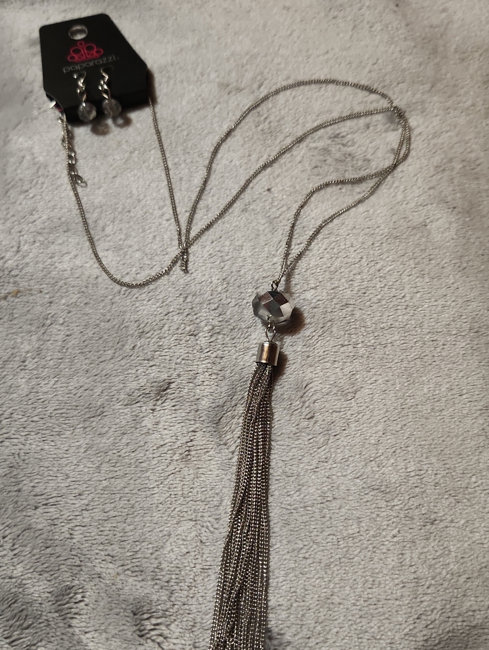 paparazzi Silver Faceted Bead Tassel Pendant Necklace
